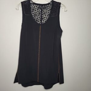 Rag & Bone Small Womens Black Sleeveless Lace Trim Embroidered Blouse